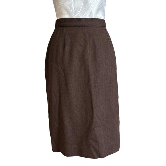 Vintage Brown 100% Wool Pin Stripe Skirt Blazer Set Womens Sz XS Business Formal - Picture 7 of 16